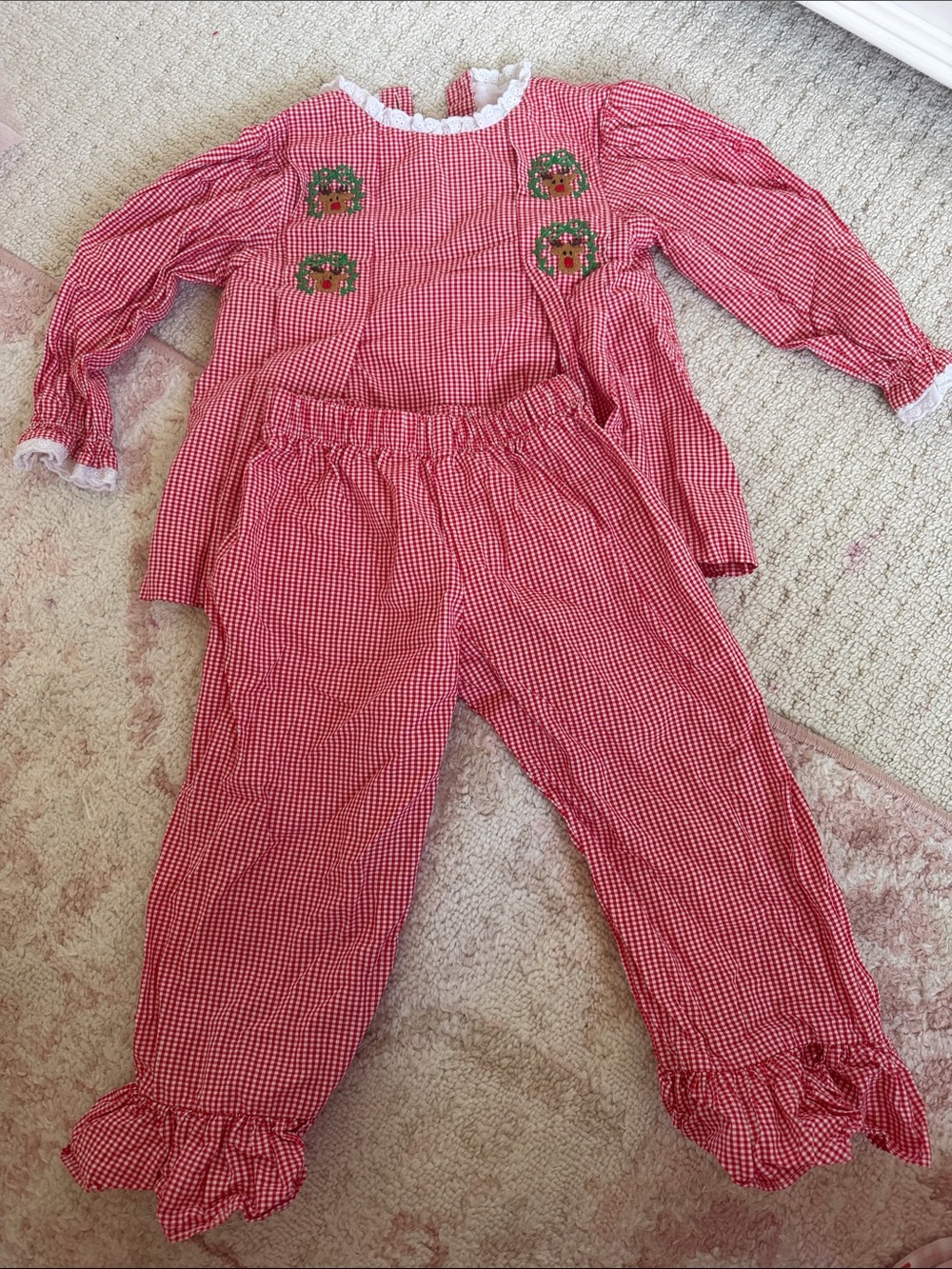 Girls Red Gingham Matching Set with Embroidered Accents